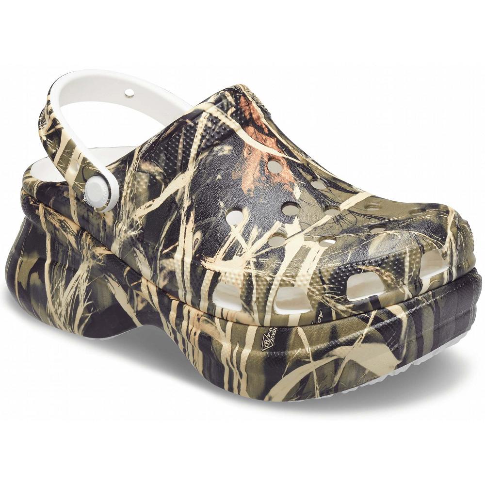 Brown Women's Crocs Classic Bae Realtree® Clog Wedges | NZ 0633OKIR